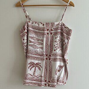 NWT Paper Heart Linen Blend Coastal Tile Print Cami Tank Mediterranean Europe S